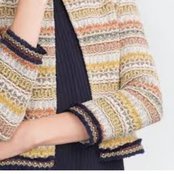 Zara Trafaluc Cardigan Tweed Multicolor Jacket Size M - Picture 2 of 7